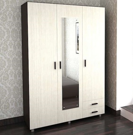 Шкаф 3-х Створчатый ШК-302-1 с Зеркалом (Д-1400 х В-2005 х Г-500 мм)/Разные Цвета