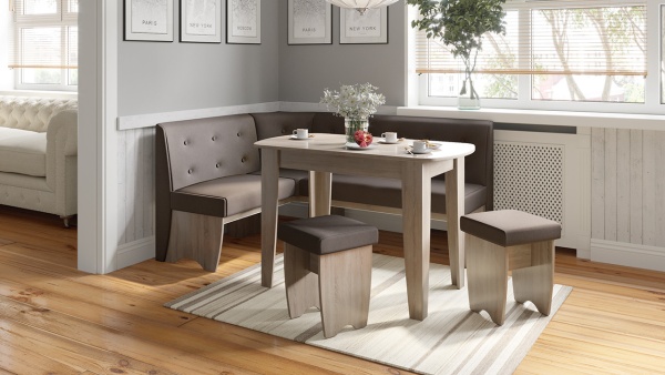 Кухонный уголок «Барселона» Сонома Трюфель/Кожзам Коричневый