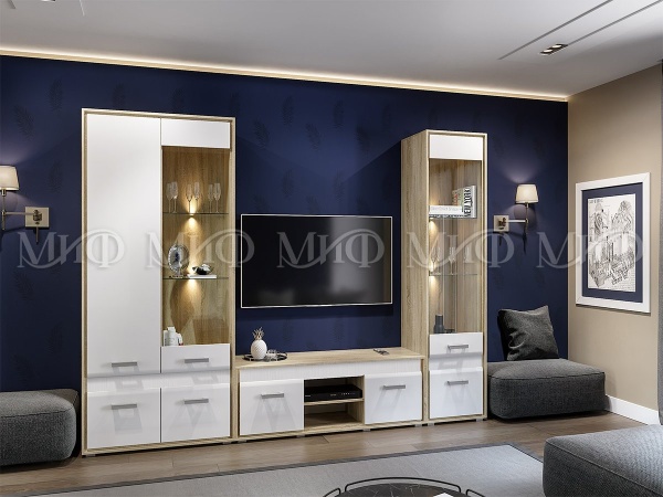 Гостиная Формула МДФ Сонома/Белый Глянец (Ш-2020 мм x Г-570 мм х В-2150 мм)